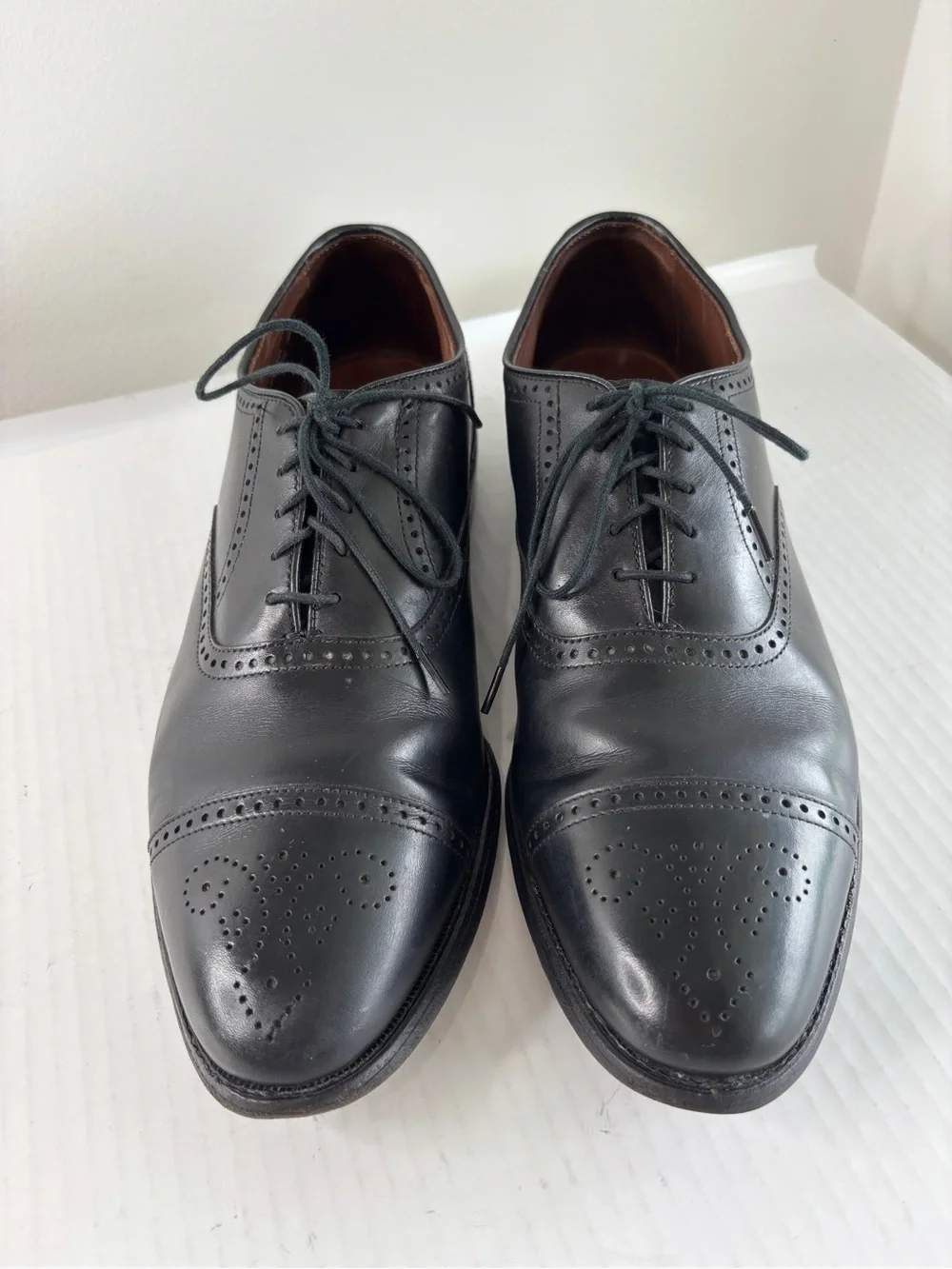 Allen Edmonds Stratton Brouge Cap Toe Oxfords Mens Size 9.5 B Black Leather Sole